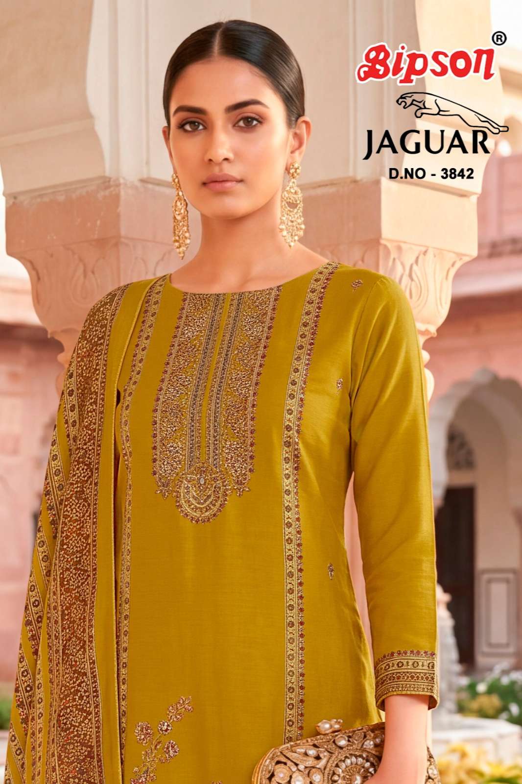 Bipson Prints JAGUAR  3842 Pure Muslin Discharge Prints with Handwork Designer Salwar Suit 