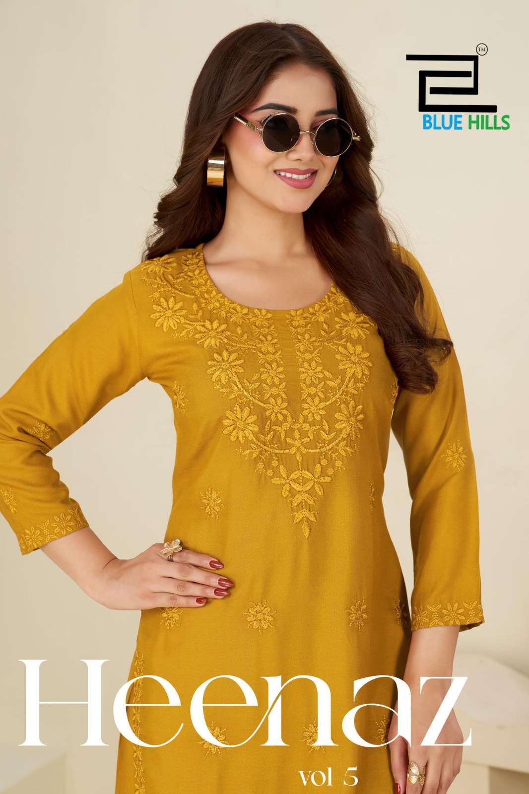 Blue Hills HEENAZ vol 5 Rayon Fabric Tone to Tone Embroidery work Designer Kurtis 