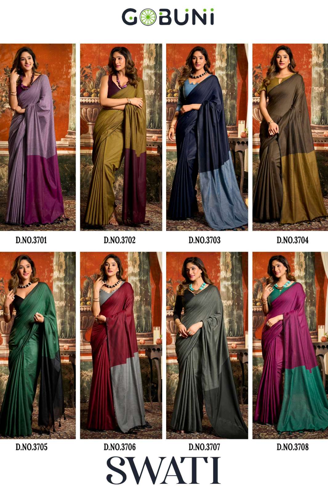Gobuni Presents Swati series 3701 To 3708 Mal Cotton Contrast Pallu Saree with Fancy Tassels
