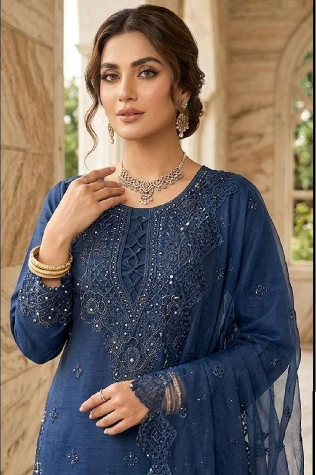 Hoor tex HF 723 A To D Heavy Chiffon fabric embroidered work Pakistani suit 