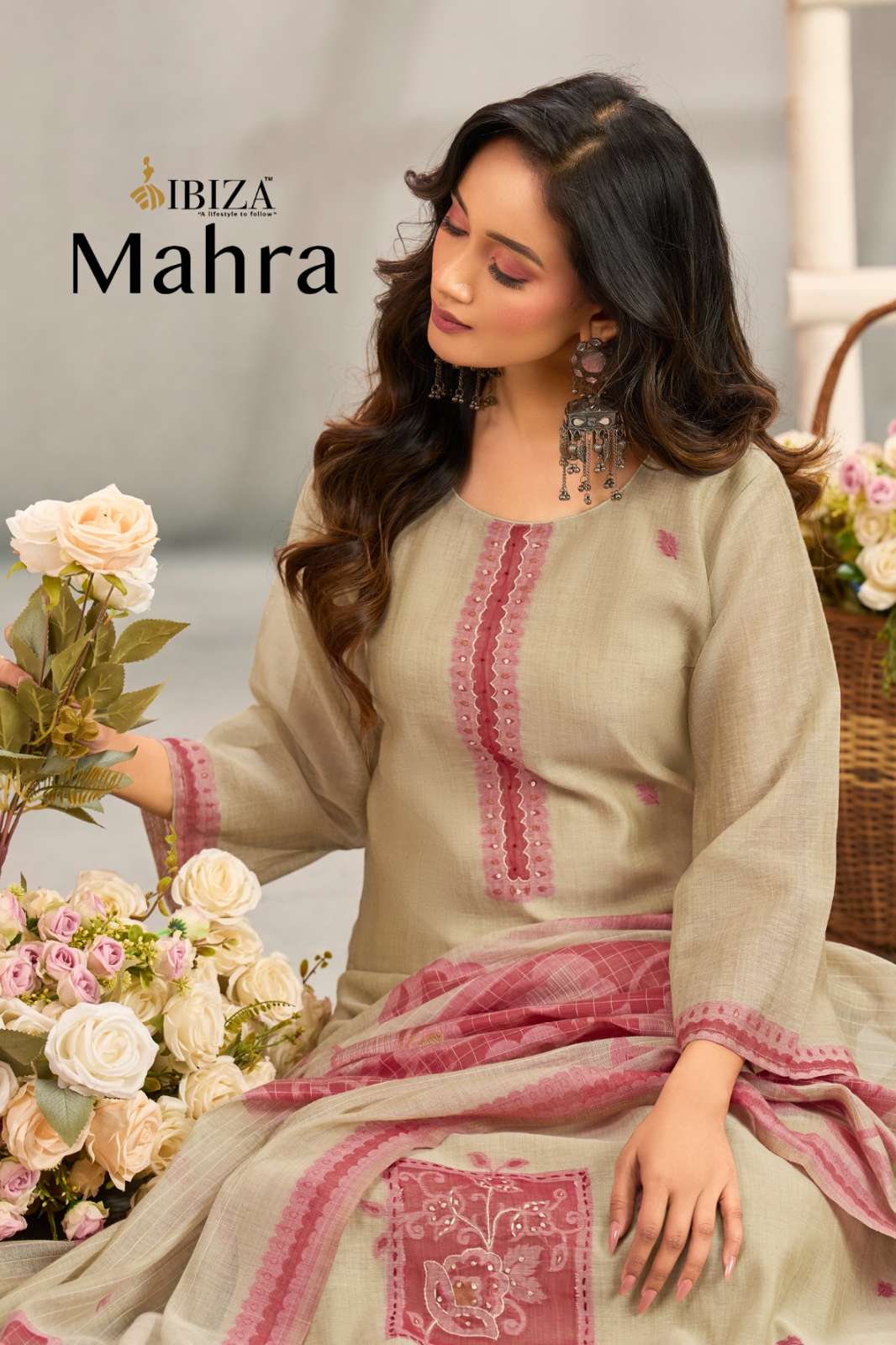 Ibiza MAHRA Pure Cotton Jacquard with Handwork Designer Salwar Suit