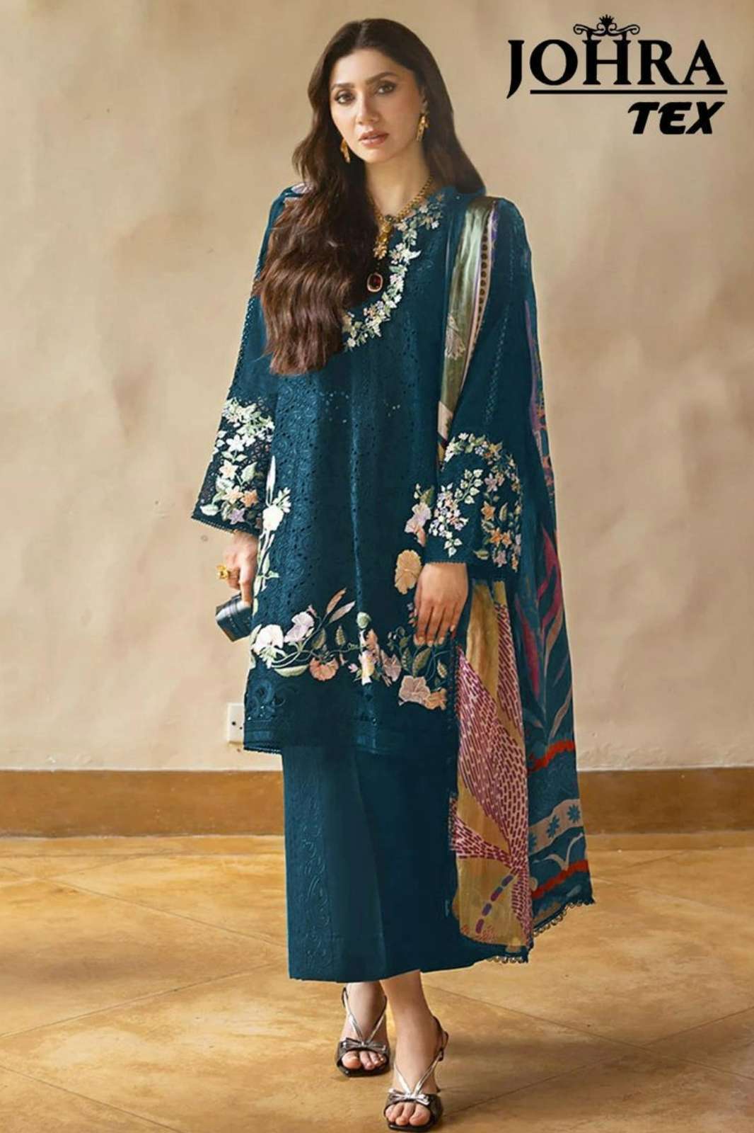 JOHRA TEX JT 176 CAMBRIC COTTON PAKISTANI SUIT WITH HEAVY EMBROIDERY WORK