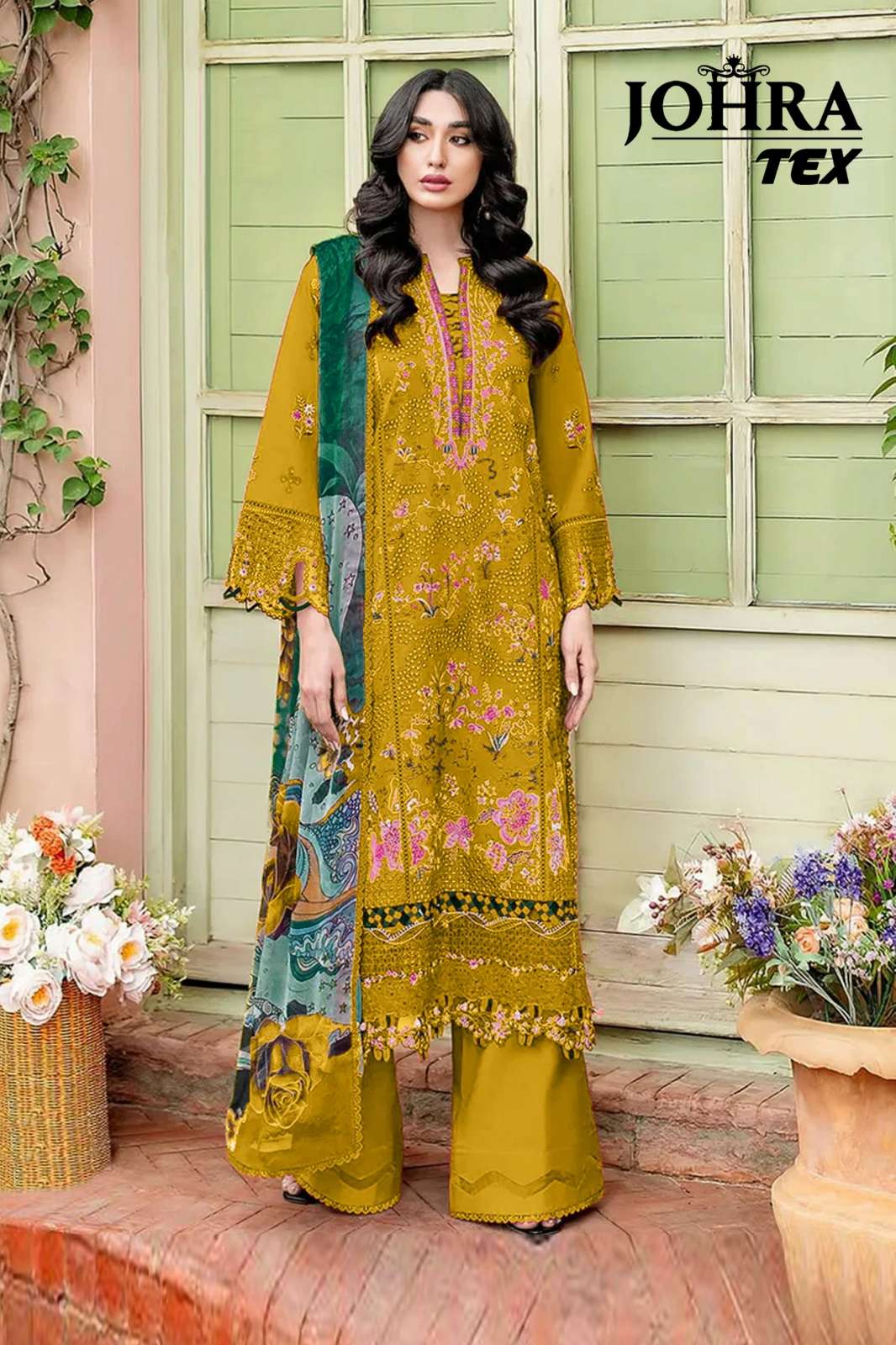 JOHRA TEX JT 195 B CAMBRIC COTTON WITH CHIKANKRI EMBROIDERY WORK