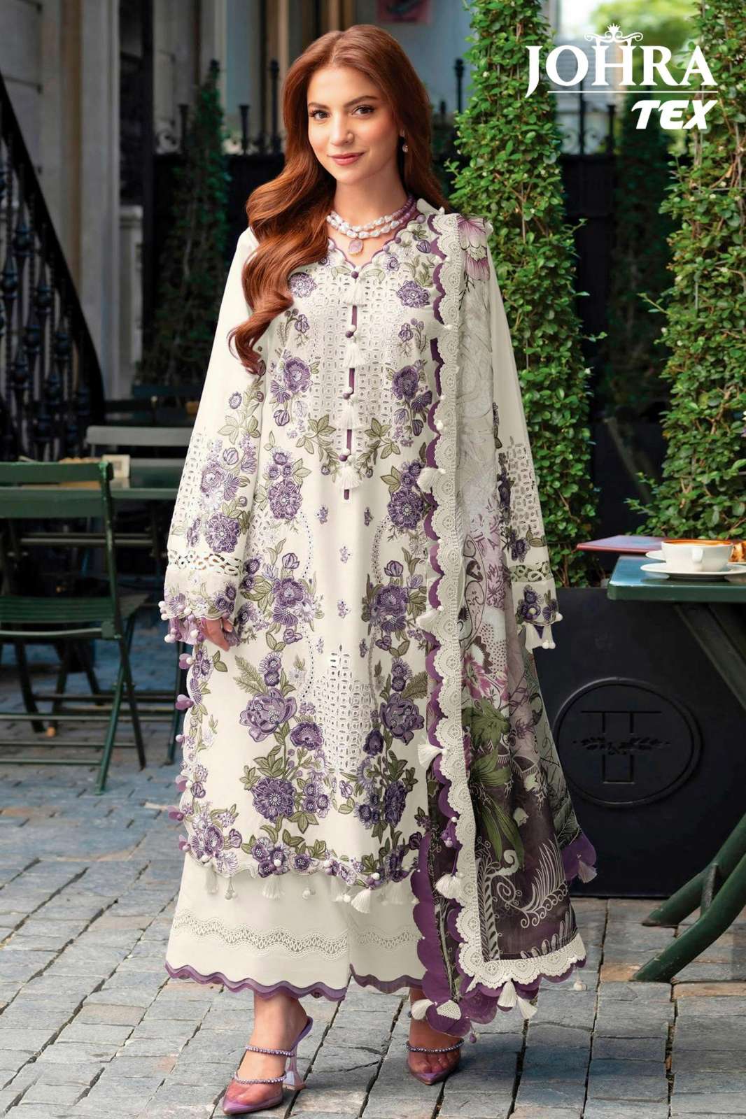 JOHRA TEX JT 198 A B CAMBRIC COTTON PAKISTANI SUIT WITH HEAVY EMBROIDERY WORK