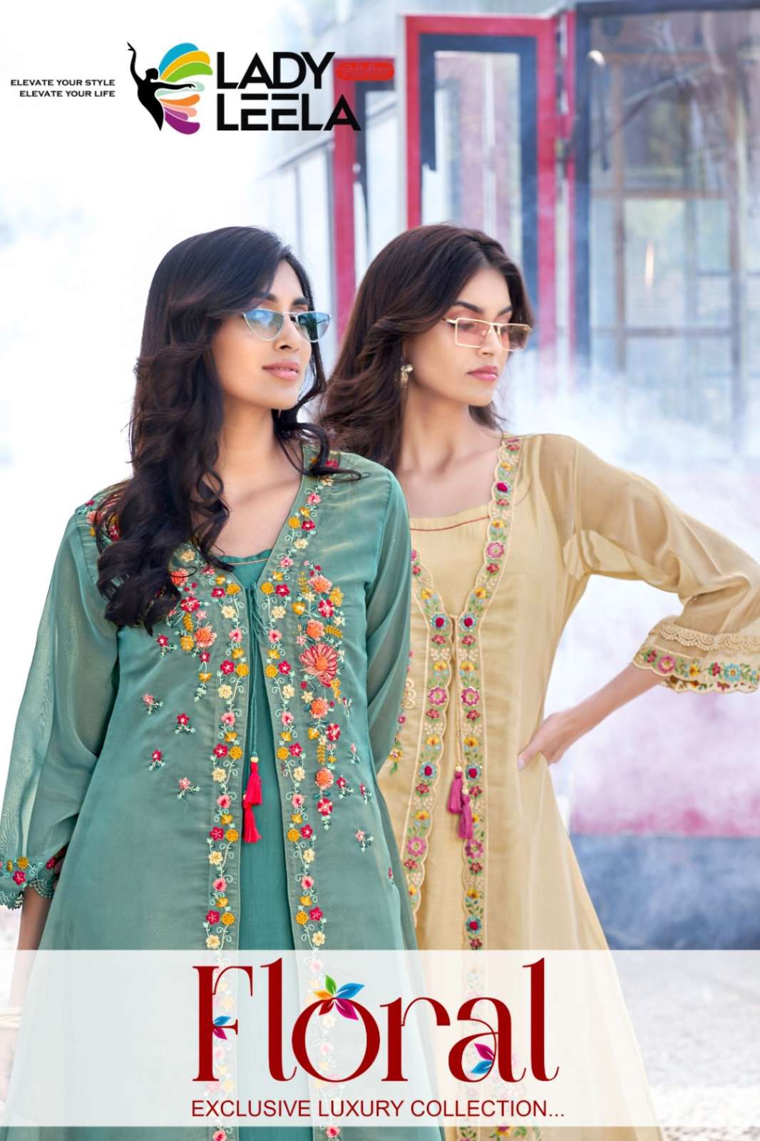 Lady Leela FLORAL Shimmer Organza Fabric with Embroidery Work Designer Salwar Suit