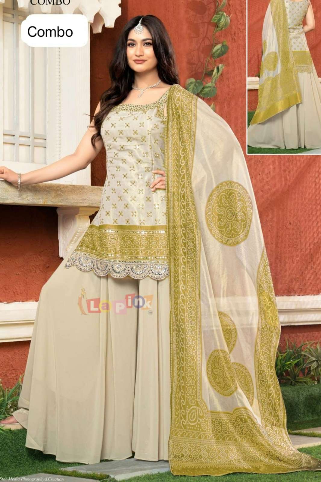 Lapink 22279 Ready to Wear Viscose Fabric Position Print with Mirrors work Sharara Suit set