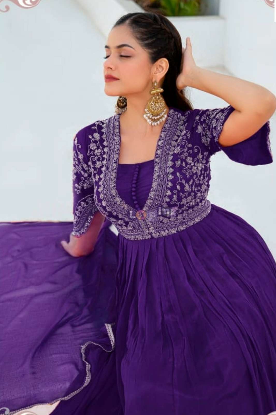 Lapink 22294 Ready to wear Chinnon fabric Gown with Multi Moti work 