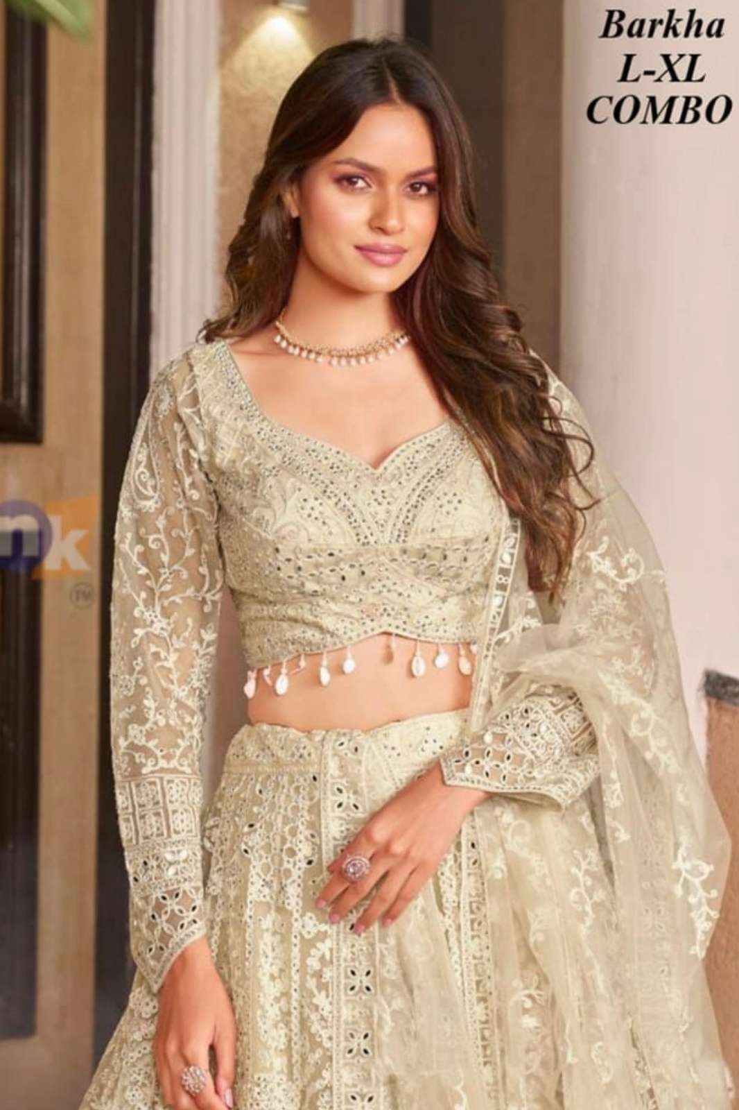 Lapink 22295 Net Fabric overall Dori with mirrors Work Lehenga