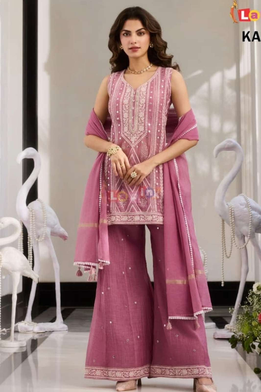 Lapink 22299 Ready to Wear Chinon Fabric fancy Thread with Mirrors work designer Plazzo Suit 
