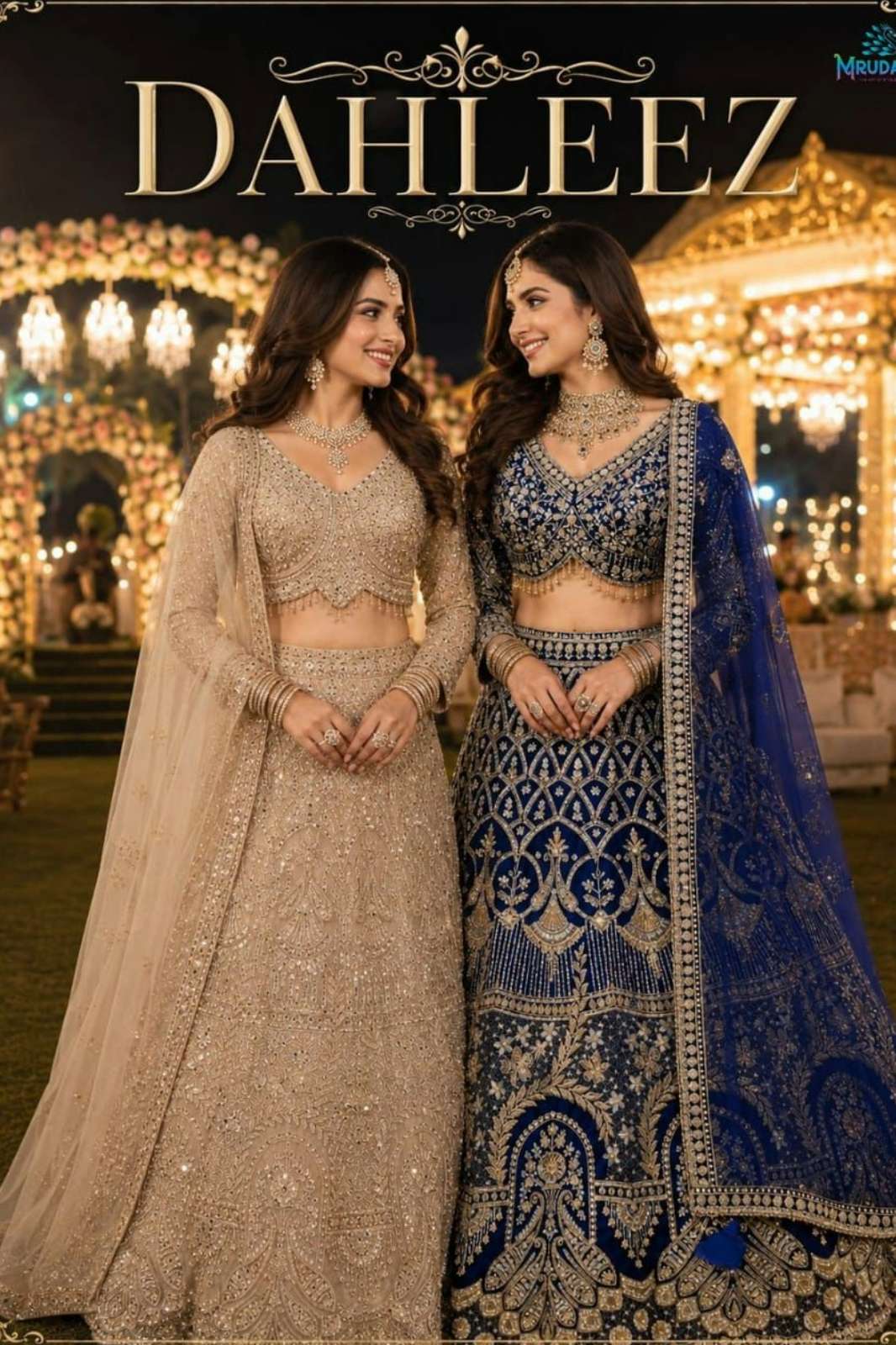 MRUDANGI PRESENT DAHLEEZ PREMIUM NET FABRIC READY TO WEAR EMBROIDERED LEHENGA