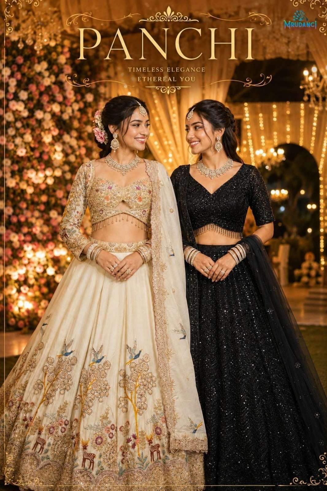 MRUDANGI PRESENT PANCHI PREMIUM SATIN AND NET FABRIC READY TO WEAR EMBROIDERED BEADS WORK LEHENGA