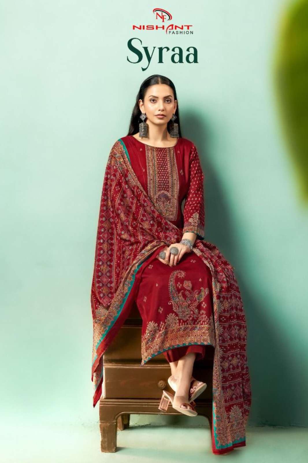 Nishant Syraa Jam Silk Discharge Print with Foil and Fancy Handwork Designer Salwar Suit