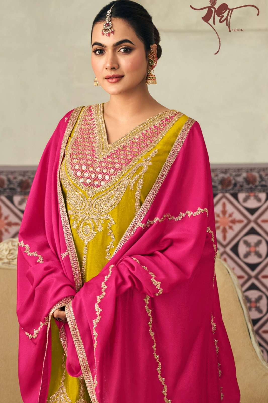 RADHA TRENDZ HEER PREMIUM BLOOMING CHINON WITH EMBROIDERY & ZERKAN WORK SUIT 