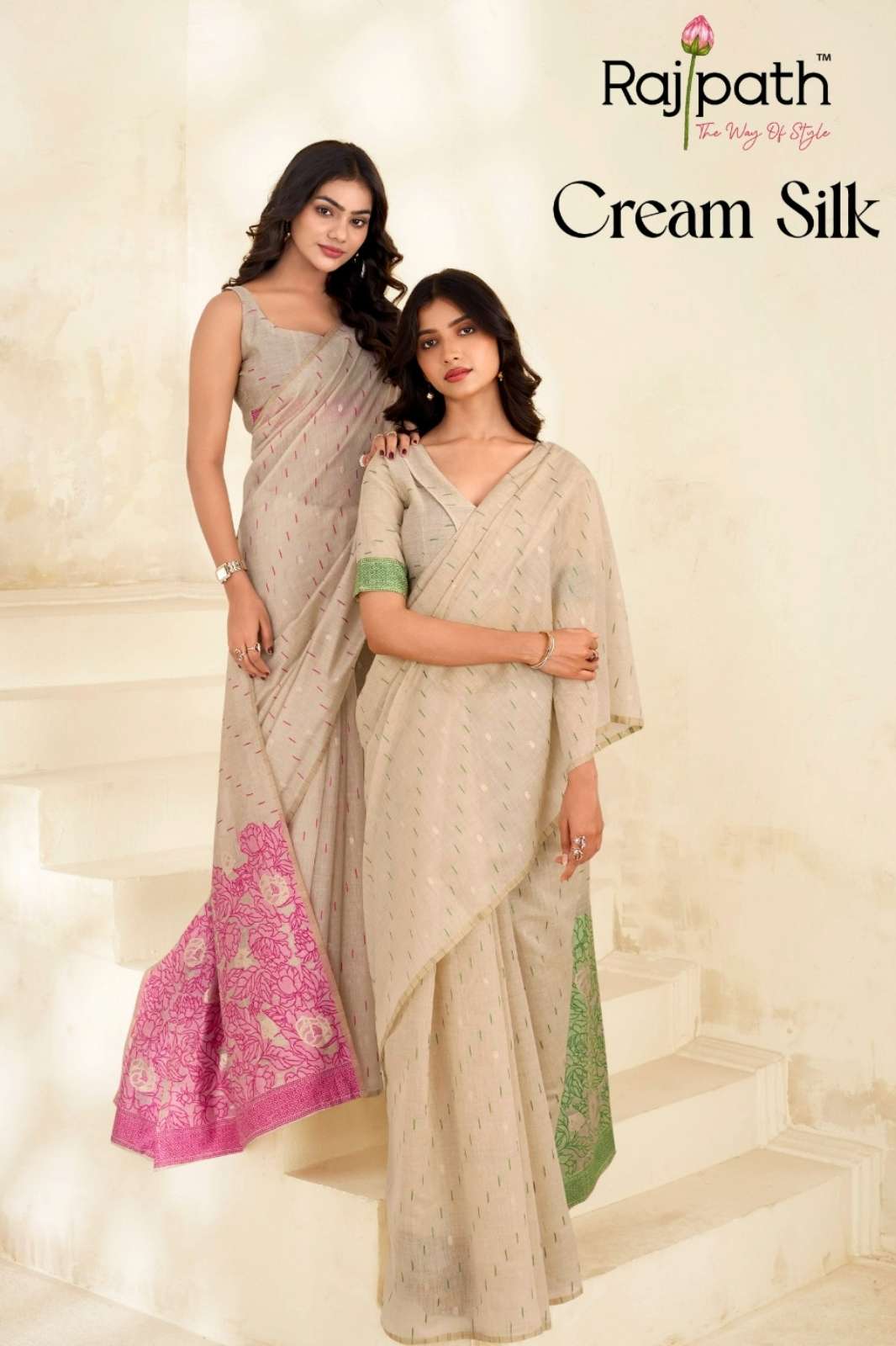 RAJPATH PRESENTS Cream Silk Modal Cotton SAREE COLLECTION