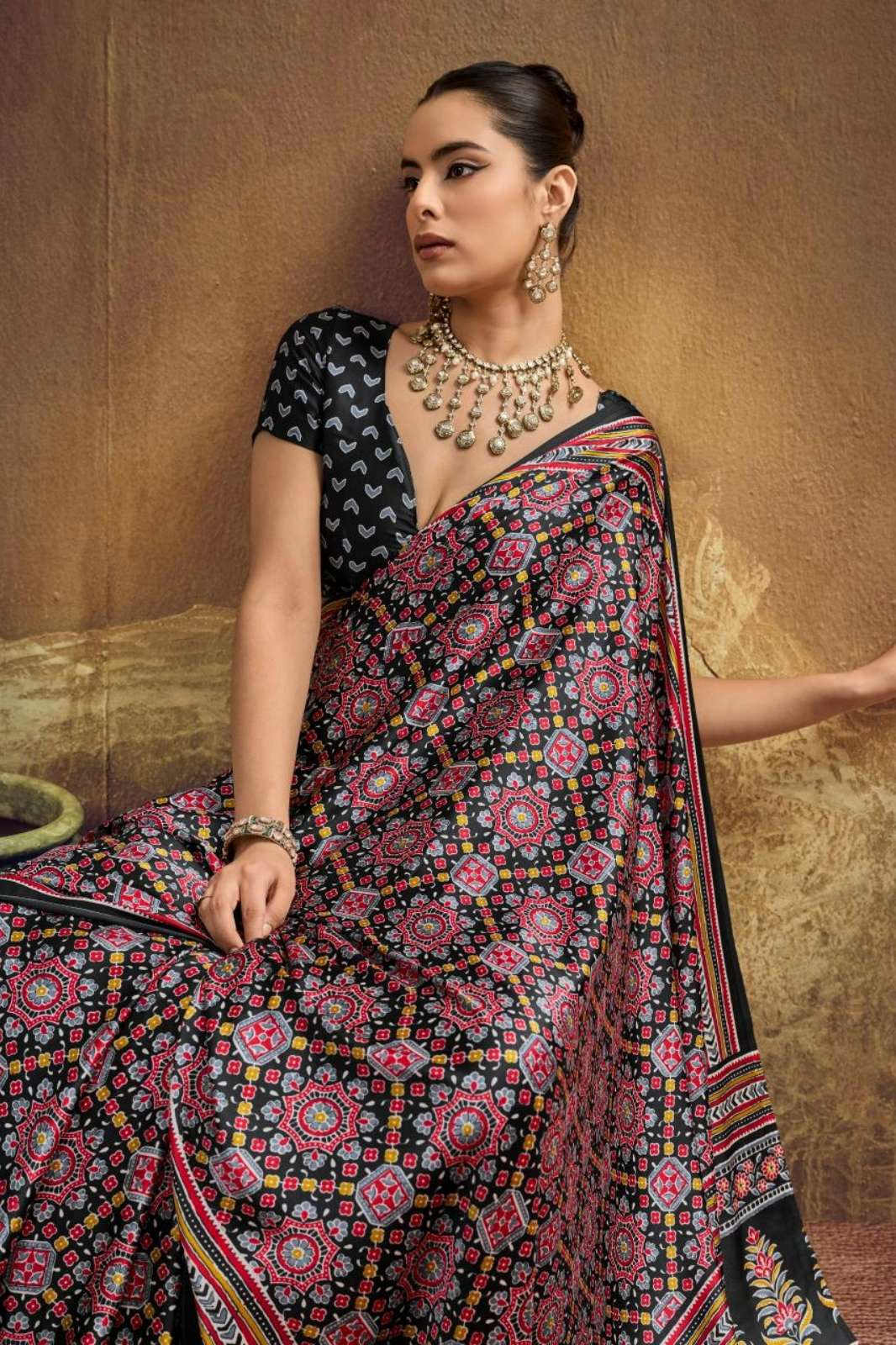 Rajtex Presents Pure Ajrakh 035 Modal Satin Ajrakh Print Saree Collection