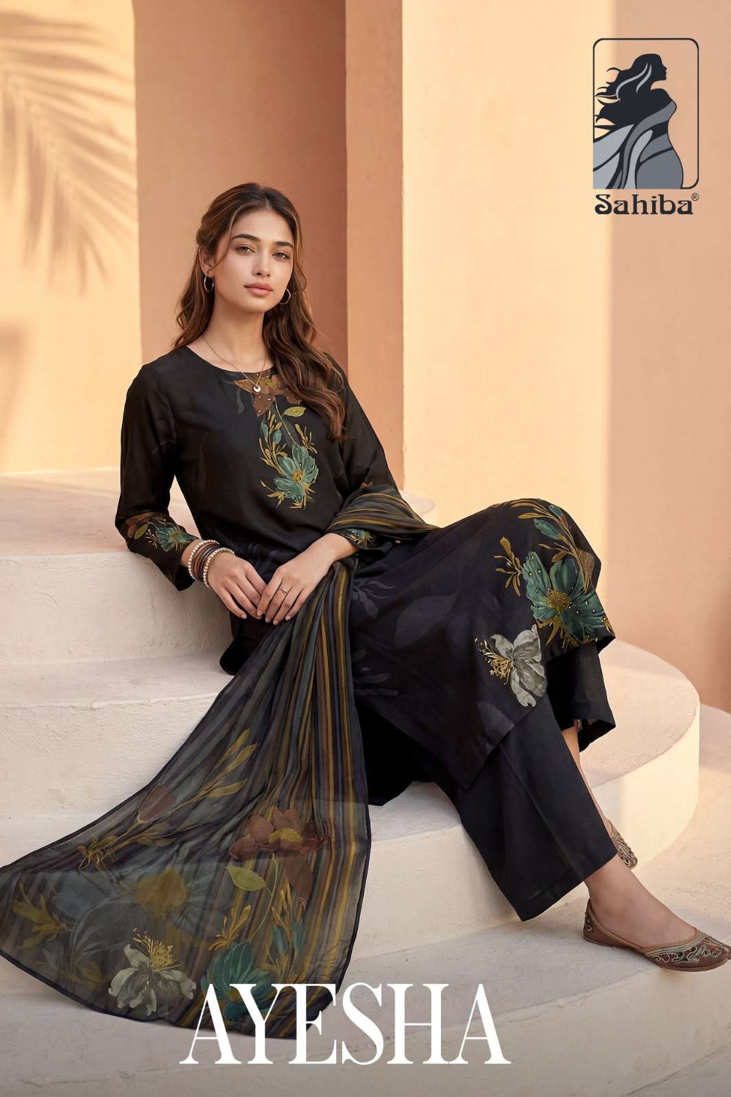Sahiba Ayesha Bemberg Muslin Silk Digital Printed with Handwork Designer Salwar Suit 