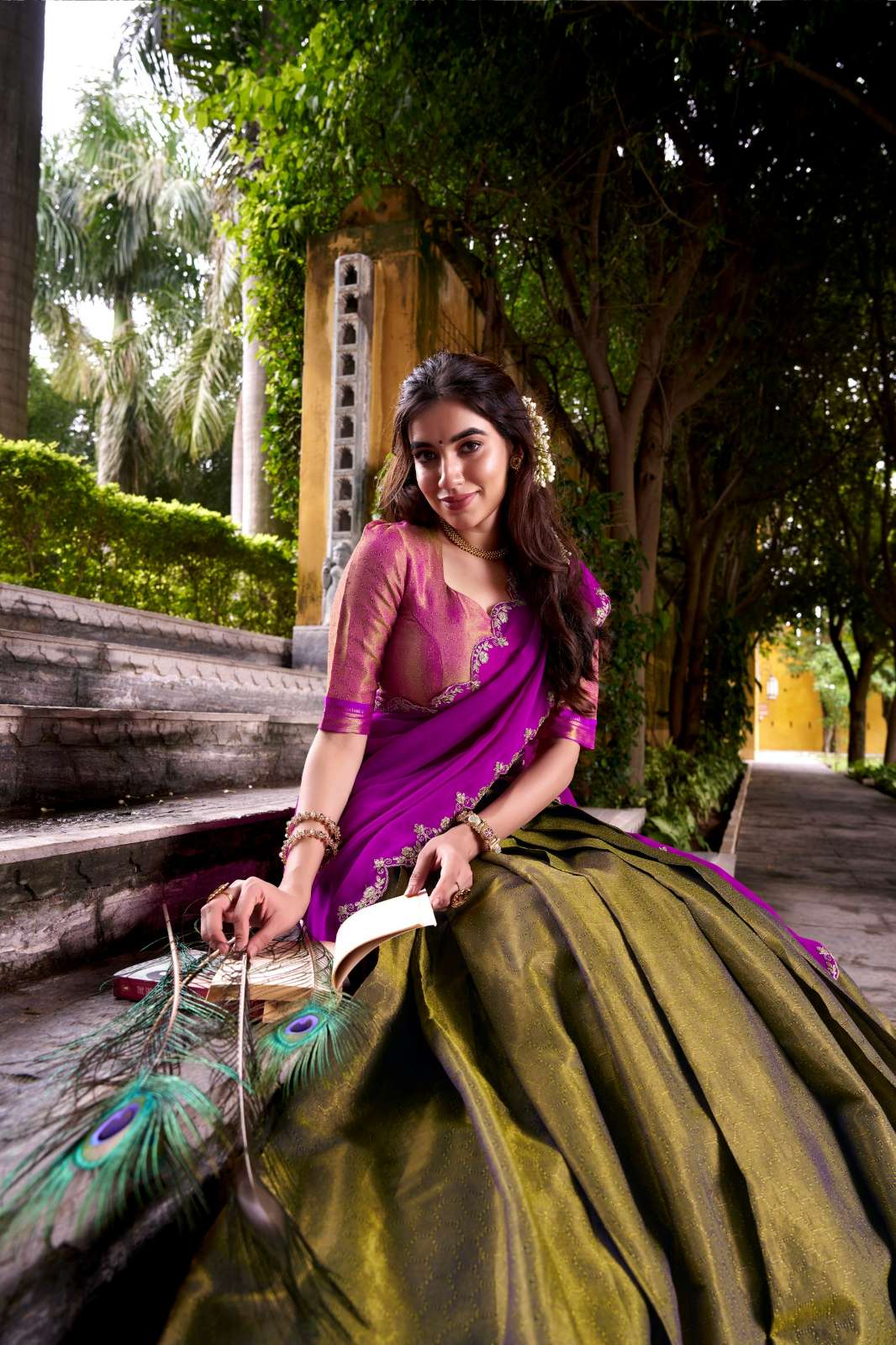 Shri Balaji Emporium 21958 Kanchipuram fabric Zari Weaving Work Lehenga 
