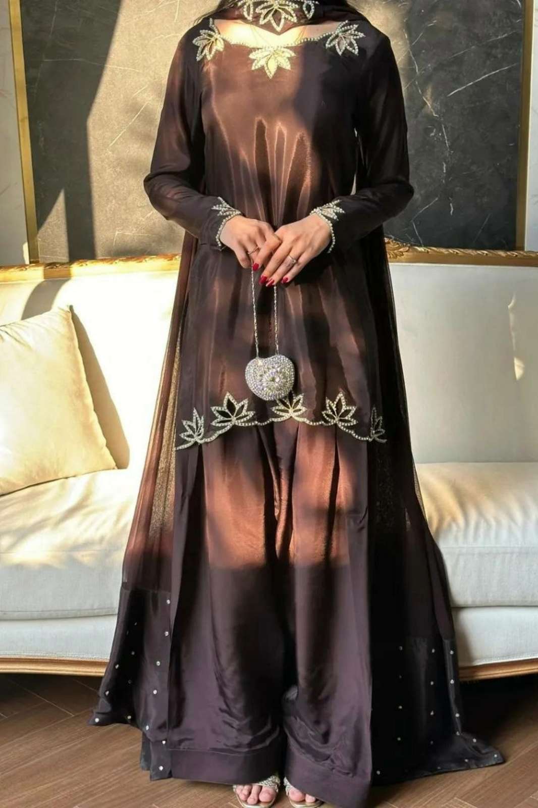Shri Balaji Emporium 21989 Heavy Natural Crep Suit With Embroidery And Moti work 