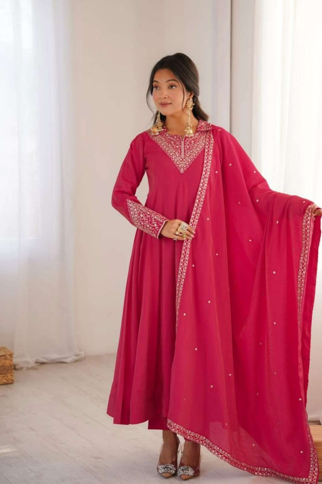 Shri Balaji Emporium 21995 FANCY FABRIC ANARKALI SUIT WITH DORI SEQUENCE AND FANCY LACE WORK 