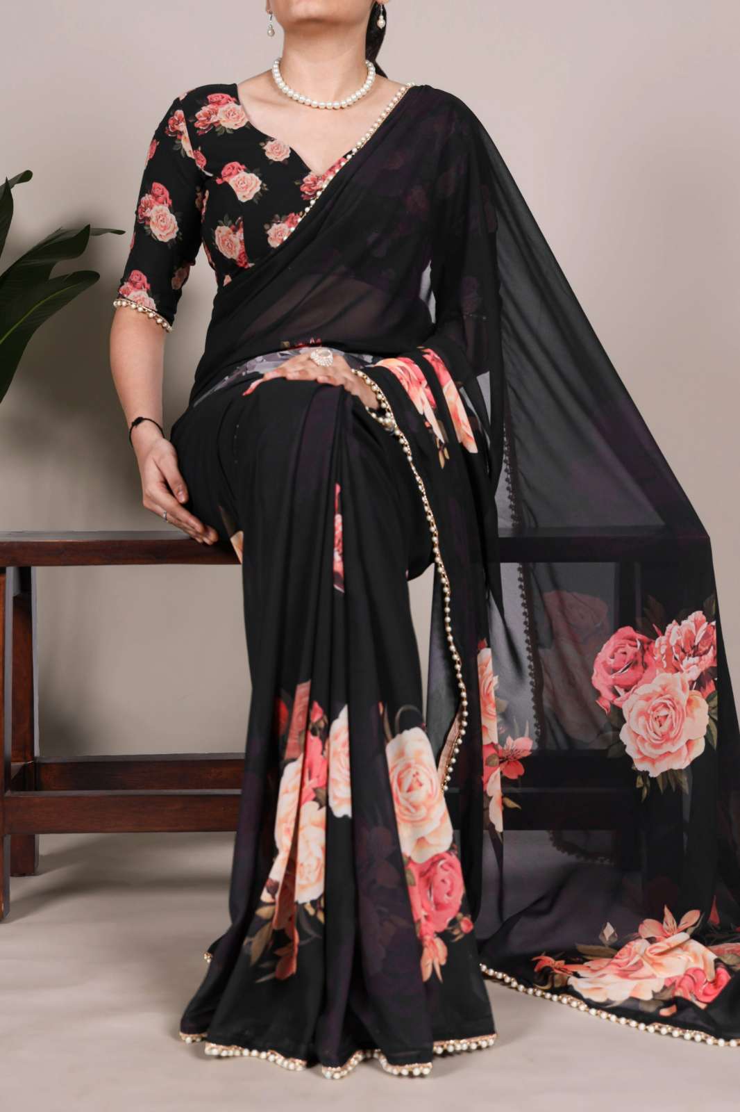 Shri Balaji Emporium 22029 Georgette Printed sarees collection with pearl lace border 