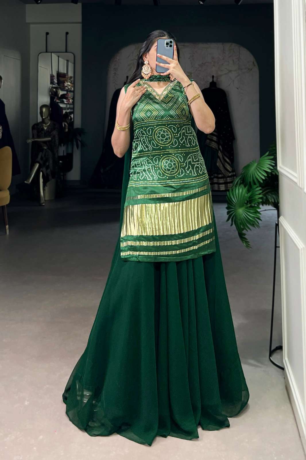 Shri Balaji Emporium 22057 Gaji Silk Printed and Handwork stunning flary suit 