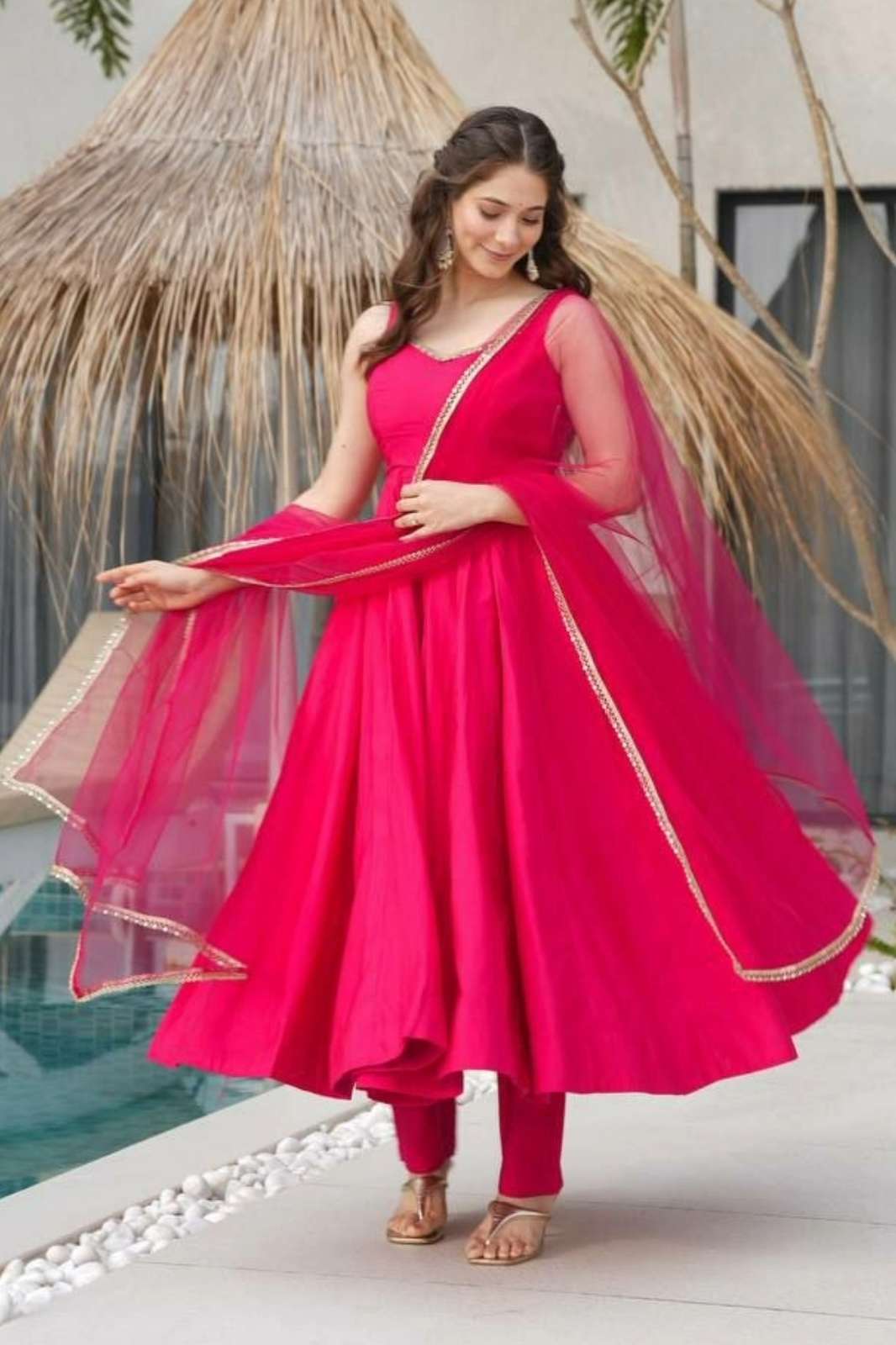 Shri Balaji Emporium 22123 PRESENTS HEAVY PURE ROMAN SILK CHANDERI FABRIC ANARKALI SUIT