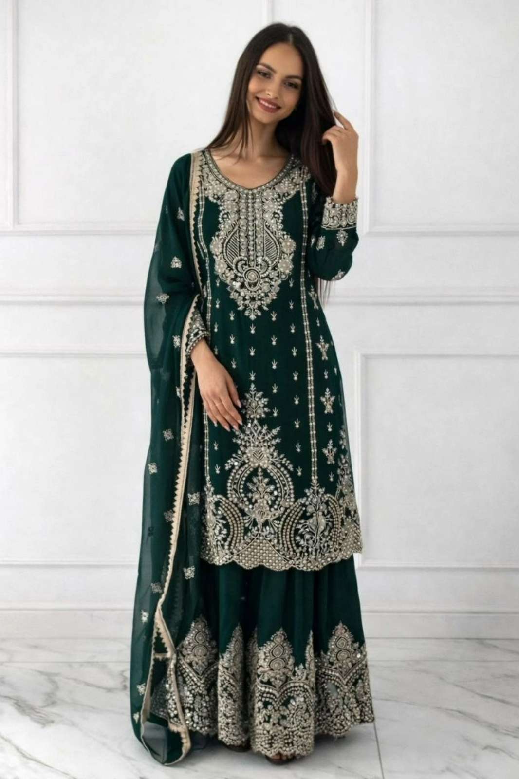 Shri Balaji Emporium 22135 Pure Heavy Chinnon Silk SUIT WITH HEAVY MOTI AND SEQUENCE EMBROIDERY WORK