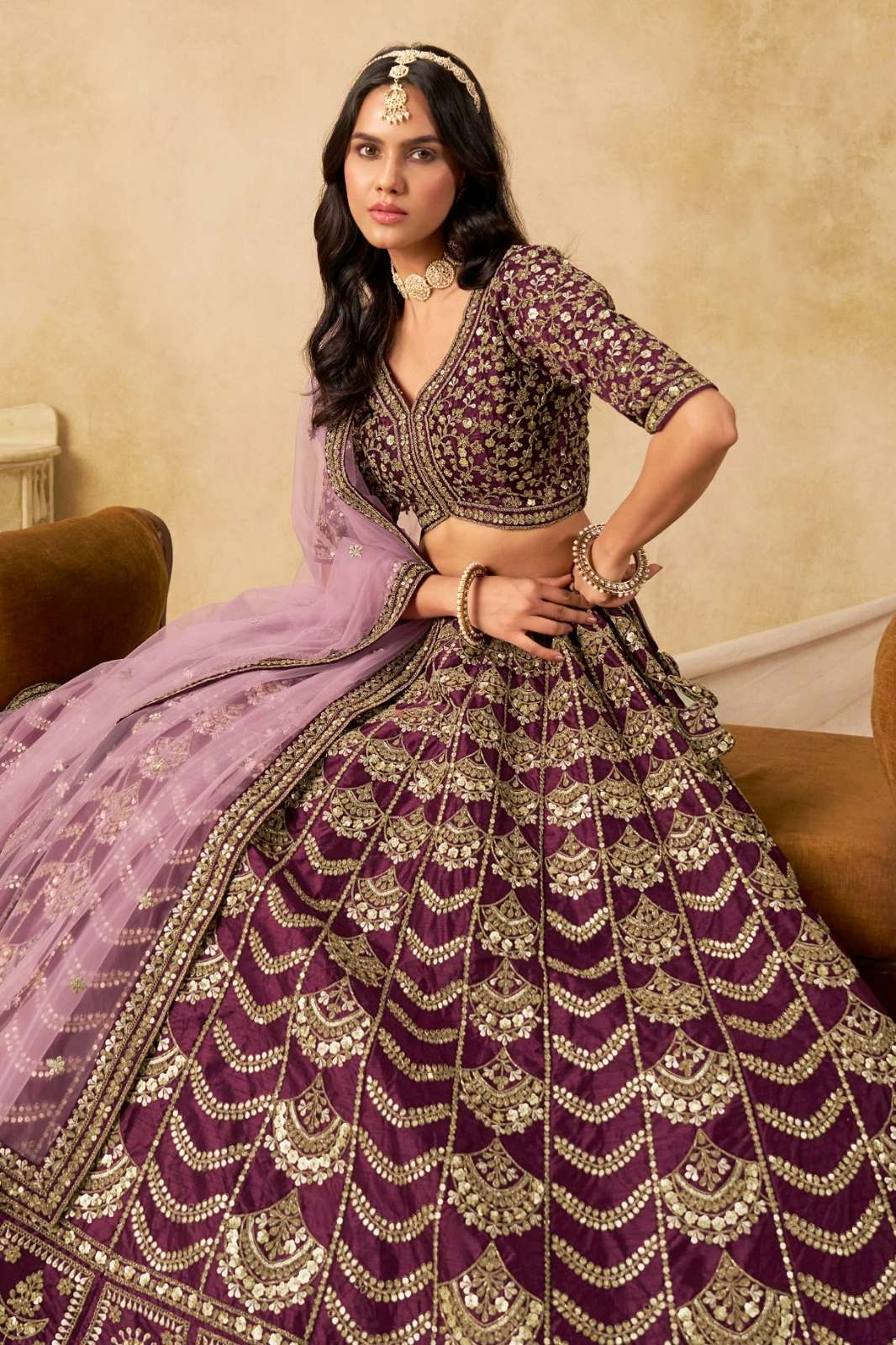 Shri Balaji Emporium 22218 ART SILK HEAVY WORK LEHENGA 