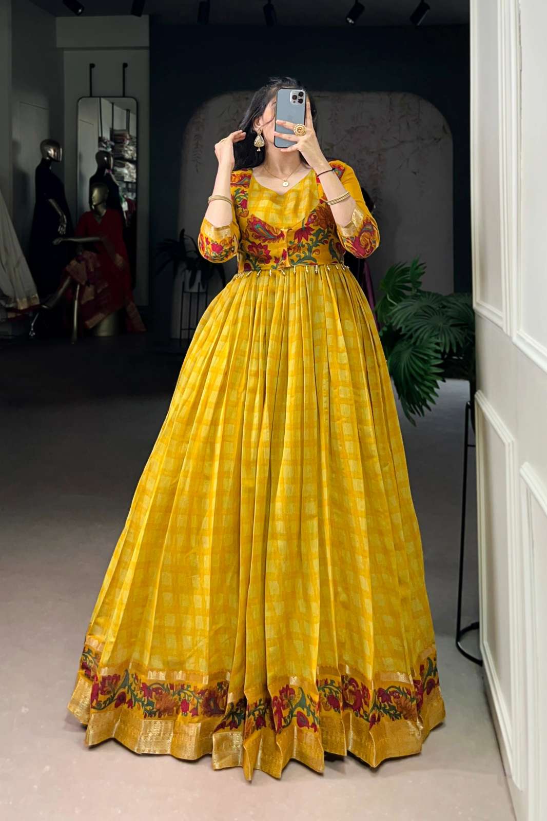 Shri Balaji Emporium 22222 Heavy Viscose Chanderi digital Printed Gown With Zari Weaving Work 