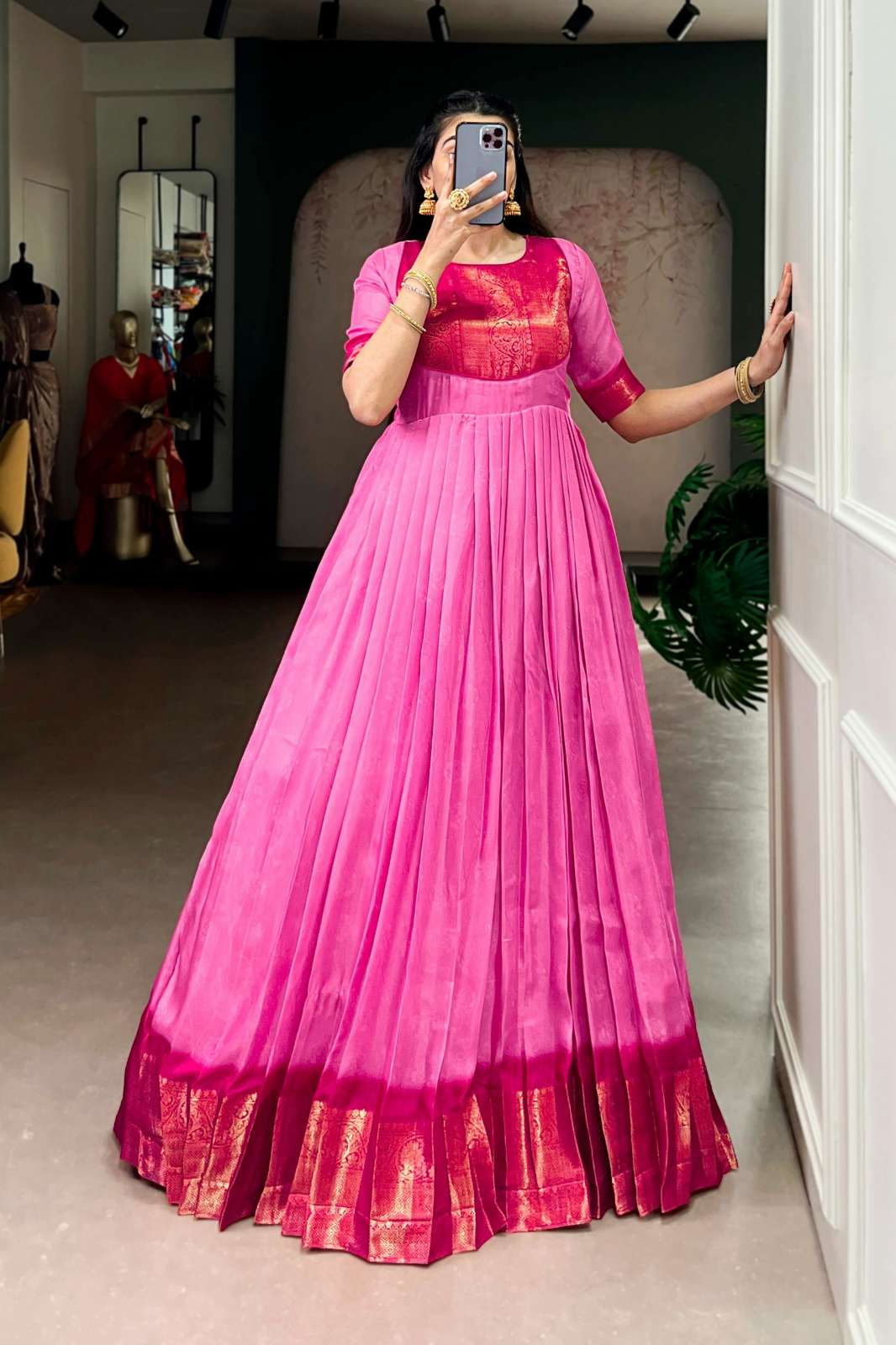 Shri Balaji Emporium 22224 Fancy fabric Gown With Zari Weaving Work 