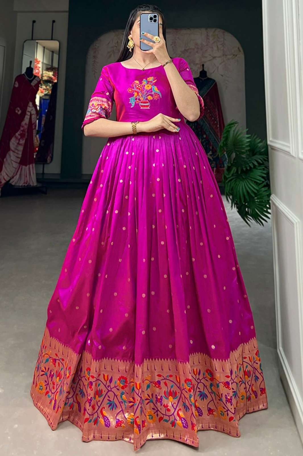 Shri Balaji Emporium 22226 Marbal fabric Gown With Floral prints