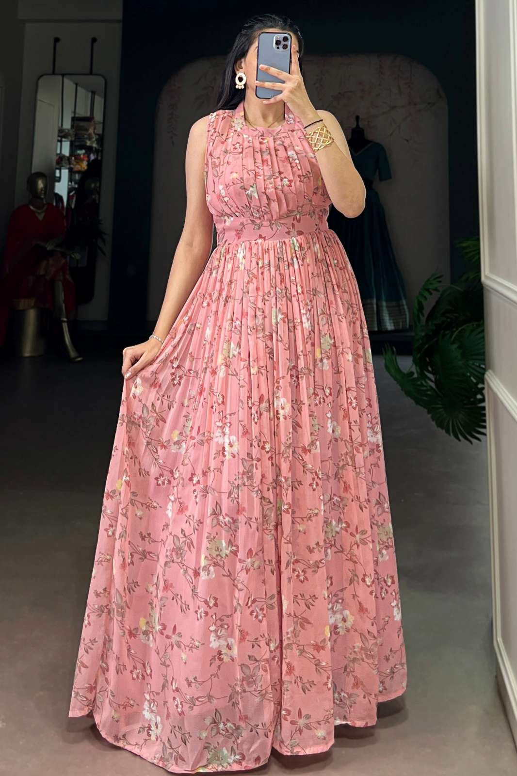 Shri Balaji Emporium 22226 Marbal fabric Gown With Floral prints