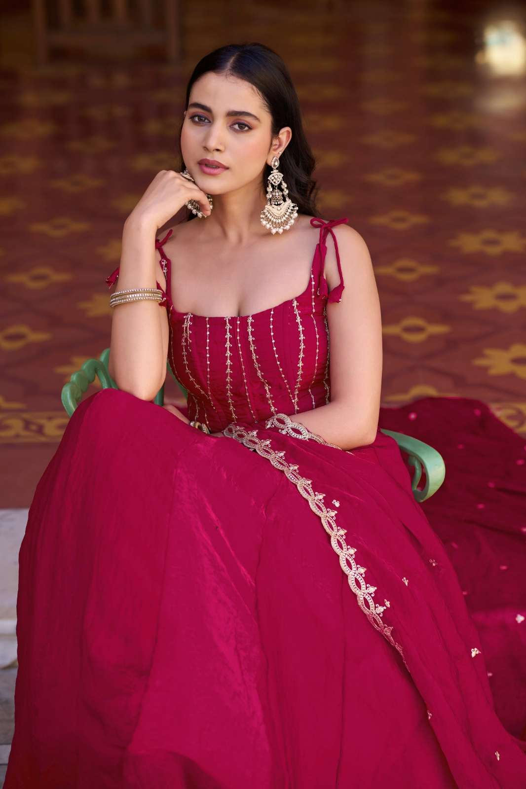 Shri Balaji Emporium  22231 Fendi Fabric Sequins and Thread Embroidery Work Lehenga 