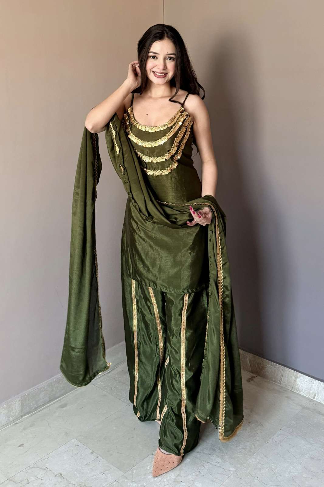 Shri Balaji Emporium 22373 Chinon fabric SUIT WITH DESIGNER SEQUENCE WORK