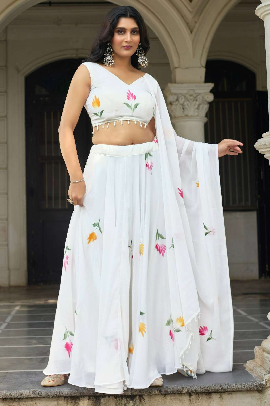Shri Balaji Emporium 22378 Soft Georgette with elegant hand painted floral print Lehenga for festive or wedding wear 