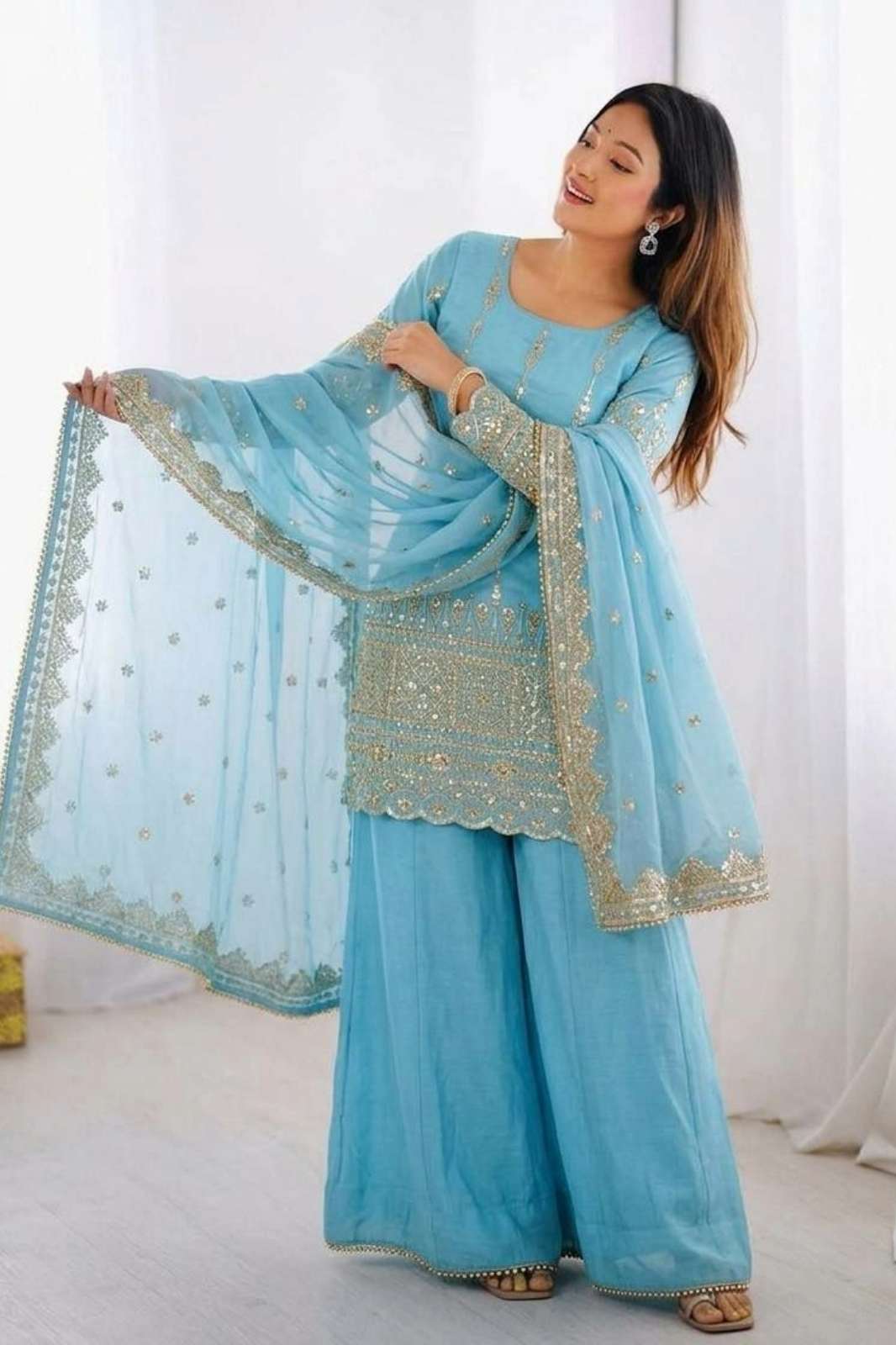 Shri Balaji Emporium 22385 Ready To Wear Heavy Pure Vichitra Silk Suit with Embroidery Sequence Work