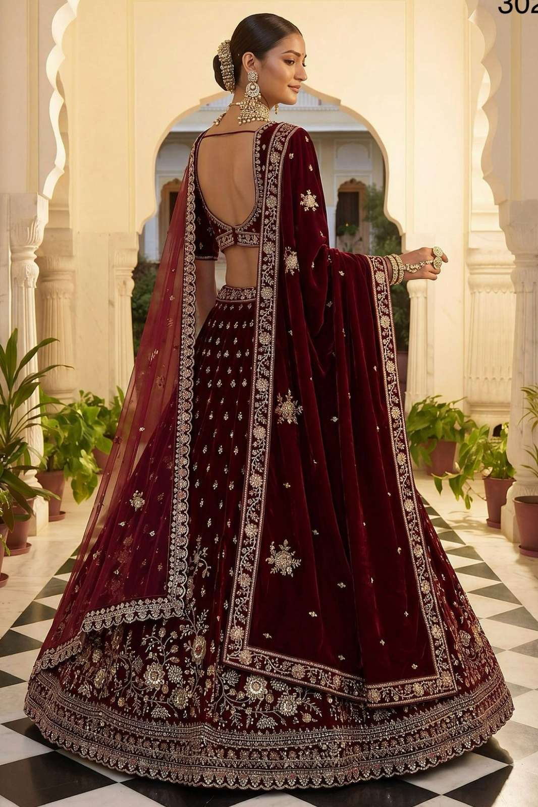 Shri Balaji Emporium 22414 Velvet Lehenga Zari Dori Embroidered Sequins Work for Wedding wear 