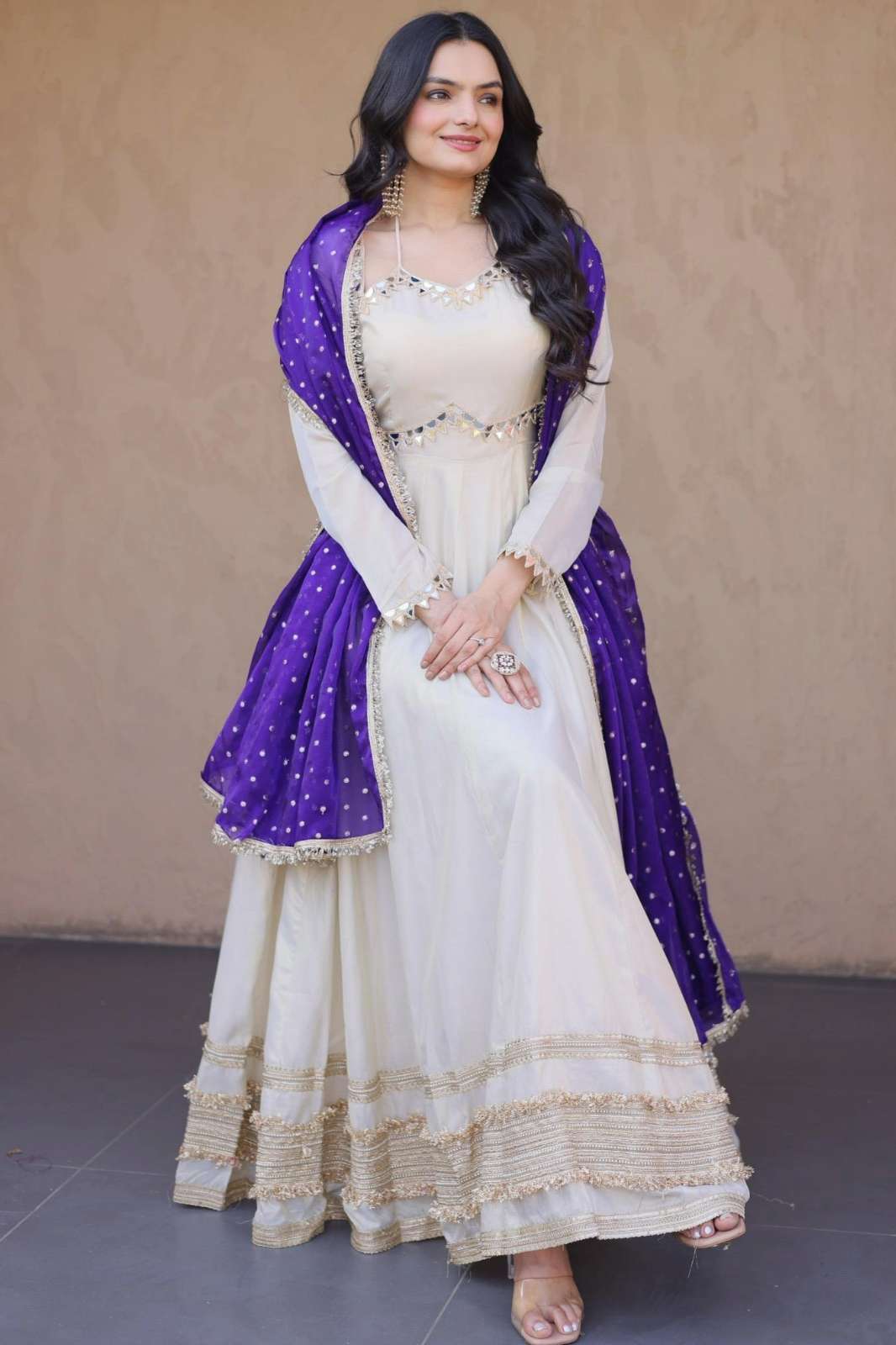 Shri Balaji Emporium 22423 Cosmos with Real Mirror Zari Embroidered lace work designer Gown With Dupatta 