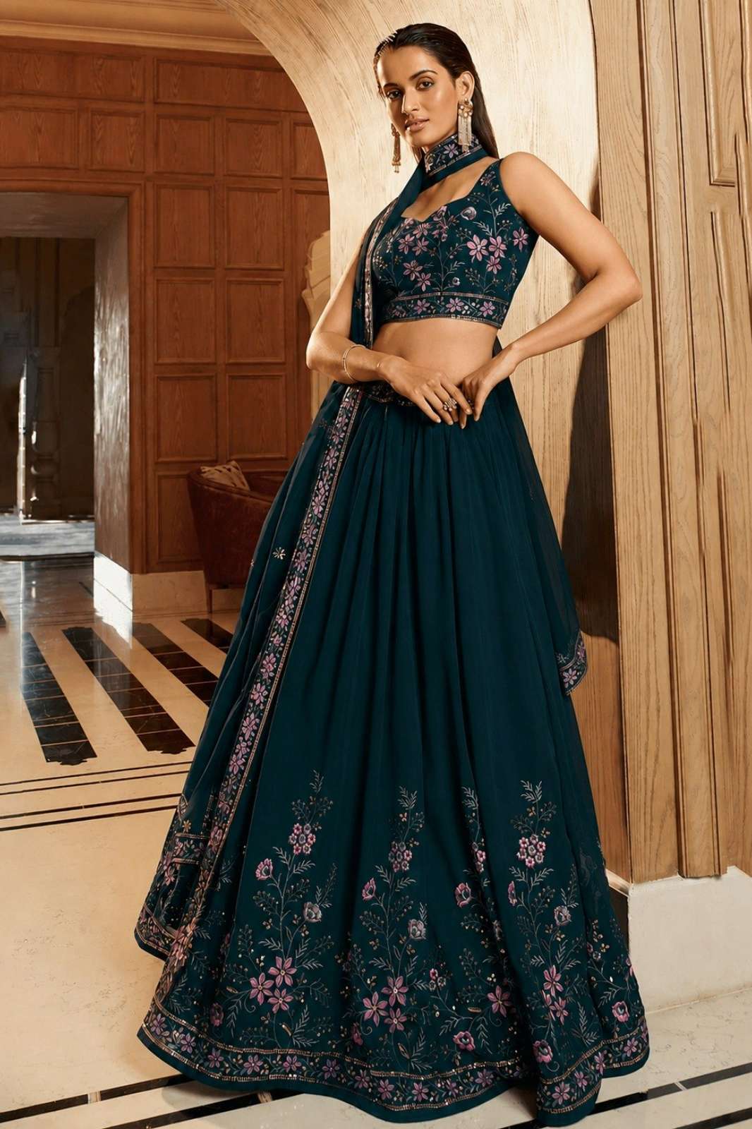 Shri Balaji Emporium 22489 Georgette Fabric lehenga with Multi Sequence embroidery Work