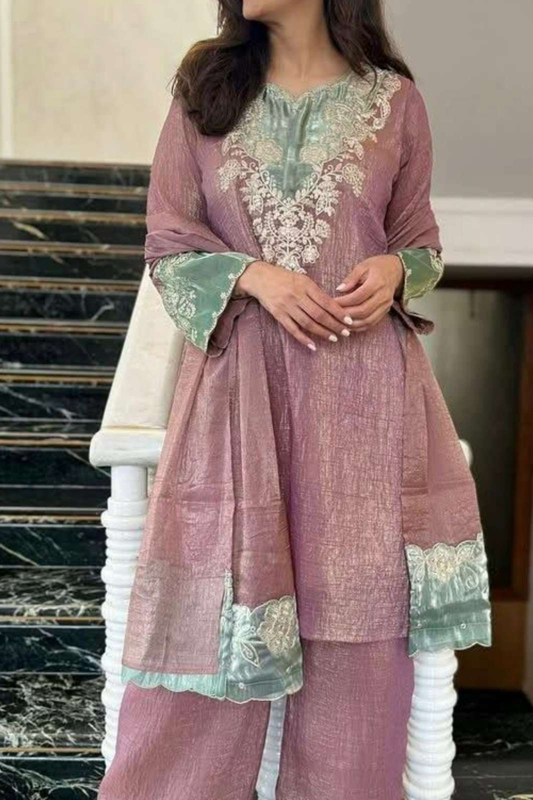 Shri Balaji Emporium 22498 HEAVY PURE CRUNCHY SILK SUIT WITH EMBROIDERY CUT WORK