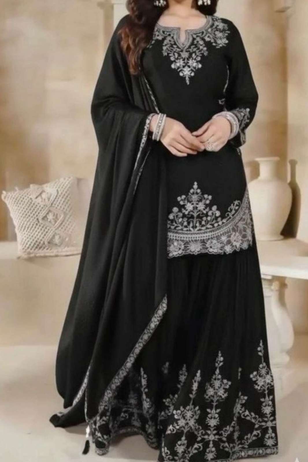 Shri Balaji Emporium 22499 HEAVY CHINON SILK SUIT WITH EMBROIDERED MOTI WORK 