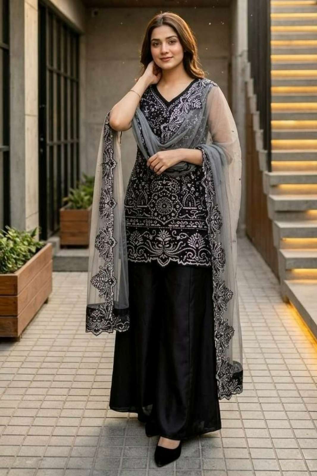 Shri Balaji Emporium 22500 HEAVY CHINON SILK SUIT WITH EMBROIDERED MOTI WORK 