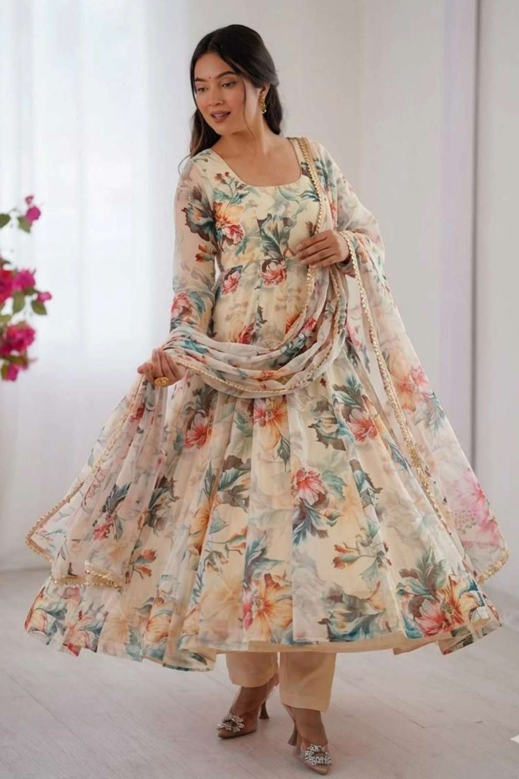 Shri Balaji Emporium 22501 Organza Taby Silk Ready to wear flarred Anarkali suit 