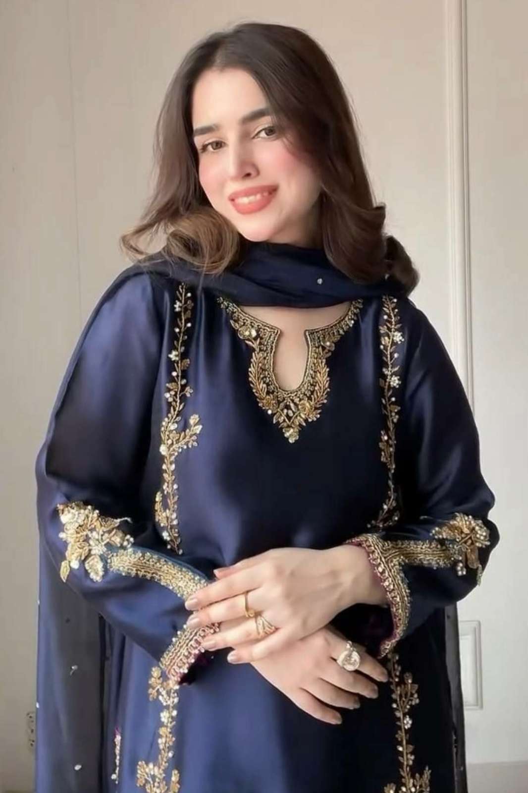 Shri Balaji Emporium 22524 Heavy Natural Crep Silk Suit With Moti Hand Work