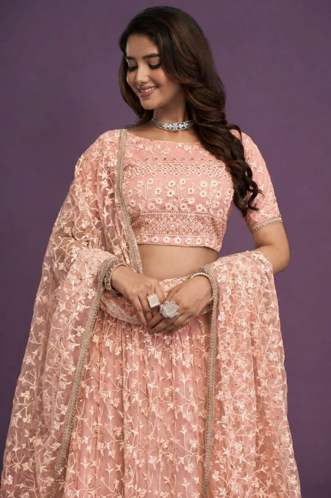 SHRI BALAJI EMPORIUM 22588 NET FABRIC MULTI SEQUENCE EMBROIDERY WORK LEHENGA