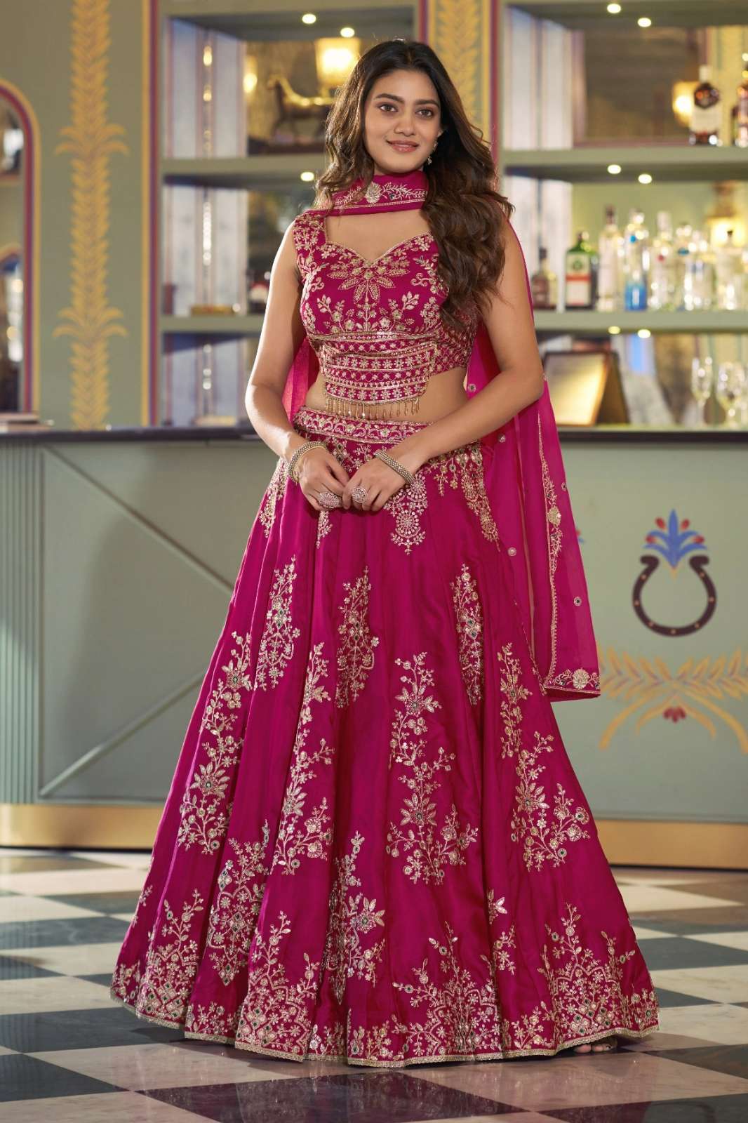 SHRI BALAJI EMPORIUM 22597 FANCY FABRIC LEHENGA WITH SEQUIN AND THREAD EMBROIDERY WORK LACE BORDER