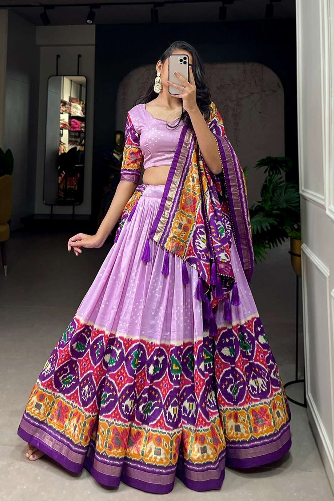 SHRI BALAJI EMPORIUM 22602 TASSAR SILK FABRIC PRINTED LEHENGA WITH LACE WORK