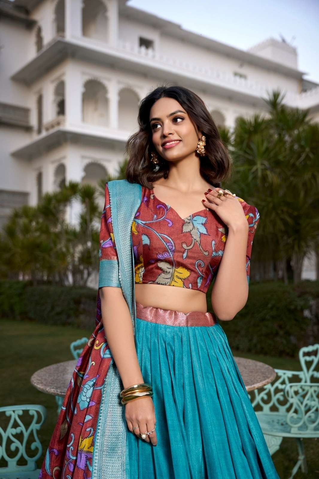 SHRI BALAJI EMPORIUM 22604 DOLA SILK FABRIC KALAMKARI PRINT LEHENGA WITH ZARI WEAVING WORK