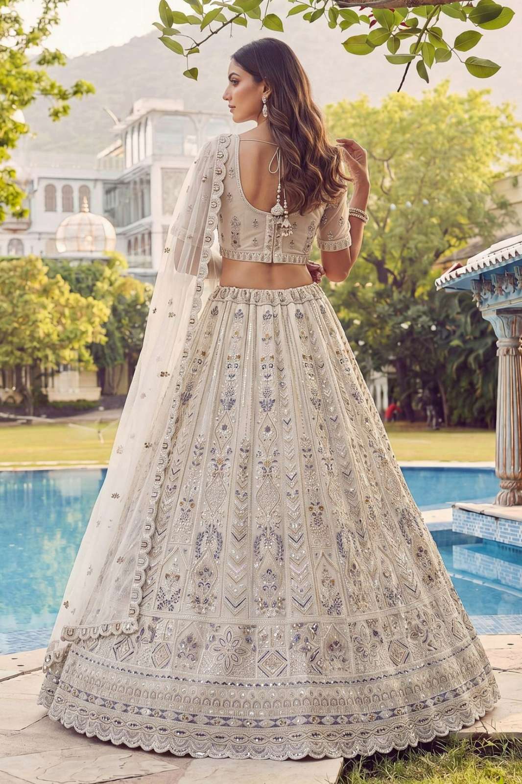 Shri Balaji Emporium 3020 Bridal Net Zari Dori Embroidered Golden metalic Zari Sequins work Lehenga