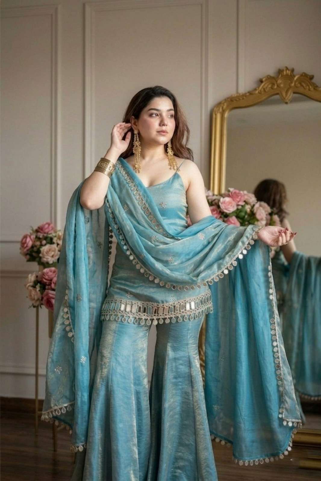 Shri Balaji Emporium 385  Fandy Fabric Sharara suit with Zari Sequence and Embroidery 